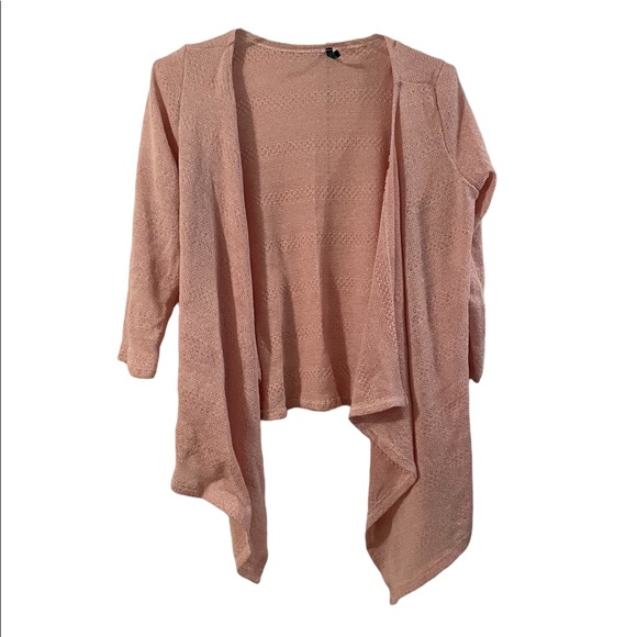 Poliana Plus Sweaters - asymmetrical pink open front cardigan